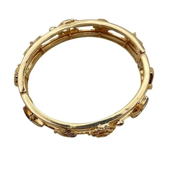 Monet Gold Tone Sea Life Bangle Bracelet Starfish Turtle Shell Elastic Nautical - Picture 3 of 6